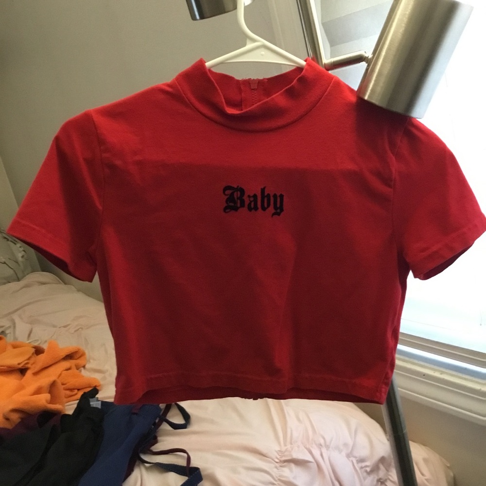 "Baby" zip up mock neck Top